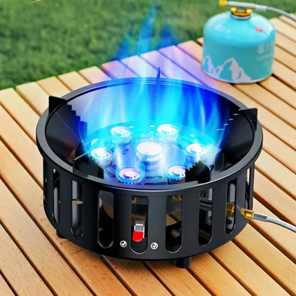 7-Core Camping Stove High-Power Strong Fire Portable Tourist Gas Burner Windproof Electronic Ignition Camping Equipment