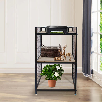 3-Tier Printer Stand Solid Wood & Iron, 44lbs Capacity, Space-Saving Design, Ideal for Office & Home Storage, Durable & Stylish