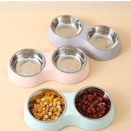 Double Pet Food Bowl Stainless Steel Drinkware Pet Drinking Food Dog Food Puppy Feeding Supplies Kitten Food Water Accessories