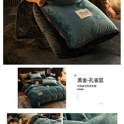 Winter Milk Velvet Quilt Duvet Cover Bedding Set Warm Thicken Bed Quilt Cover Double Bed Cover Queen King Comforter Cover 220x24