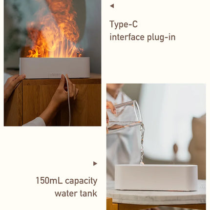 Essential Oil Aroma Diffuser Flame Air Humidifier Ultrasonic Cool Mist Difusor with RGB Realistic Fire Night Light