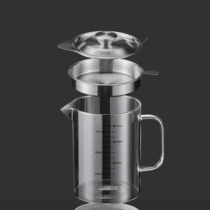 GIANXI Glass Oil Filter Kitchen Seasoning Tank Oil Tank Impurity Separator Fine Mesh Oil Filter Container Cooking Tool