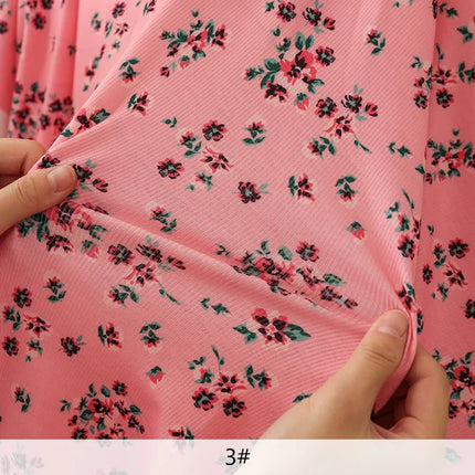 140x50/200cm Small Floral Print Ribbed Stretch Knit Fabric For Sewing Clothes，Bedding, Dress Handmade DIY Fabric TJ1593