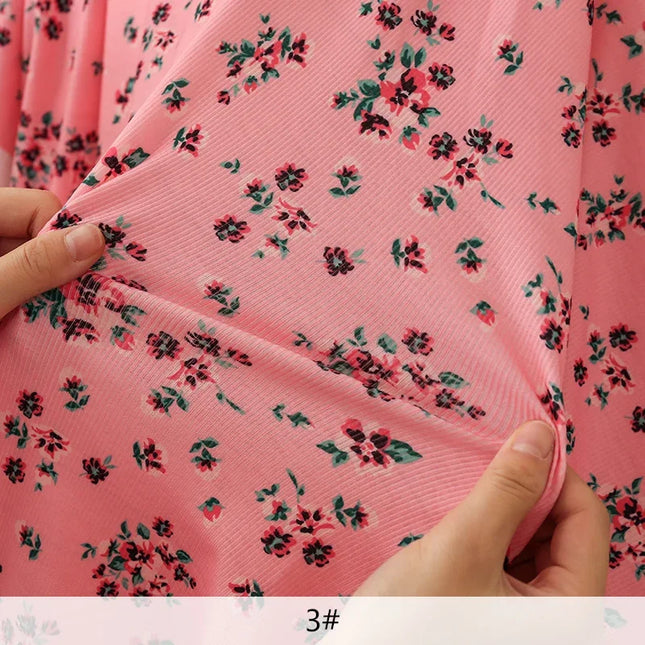 140x50/200cm Small Floral Print Ribbed Stretch Knit Fabric For Sewing Clothes，Bedding, Dress Handmade DIY Fabric TJ1593