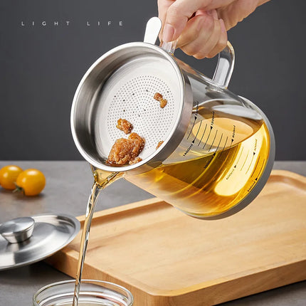 GIANXI Glass Oil Filter Kitchen Seasoning Tank Oil Tank Impurity Separator Fine Mesh Oil Filter Container Cooking Tool