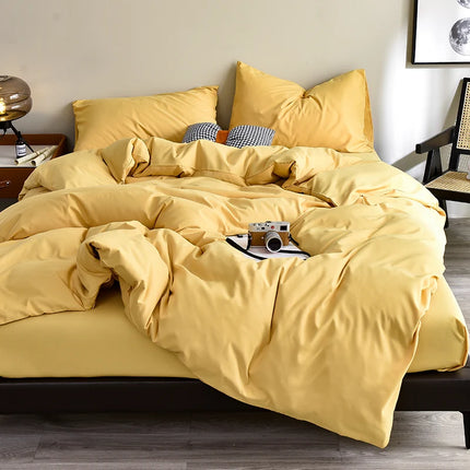 Bed Linen Bedding set Washed Cotton Four-Piece Bed Sheets Set Solid Color Green Simple Bed Quilt Cover Comforter Cover Duvet
