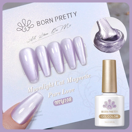 BORN PRETTY 10ml Rainbow Purple Water Light Cat Magnetic Gel Nail Polish Shining Sliver-light Holographics Semi Permanent UV Gel