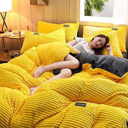 3pcs duvet cover Winter Warm Bedding sets Double Quilt Cover king Twin queen size bed thick Flano Coral Fleece with pillowscase