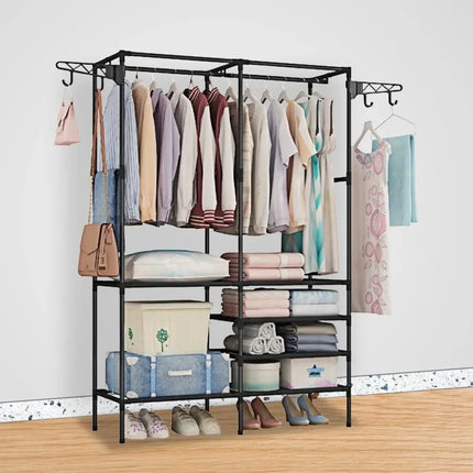 Metal Floor Clothes Rack with Shelves
