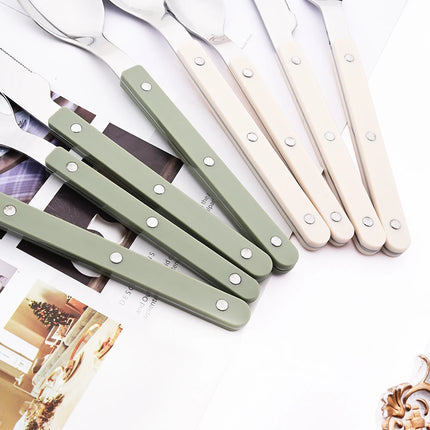 4/16Pcs Acrylic Handle Knife Fork Set Stainless Steels Dinner Cutlery Set Green Silver Western Dinnerware Home Kitchen Flatware