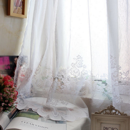 1pc White Lace Sheer Curtains Dining Room Kitchen Cafe Voile Valance Short Curtain Window Treatment Door Curtain Drapes
