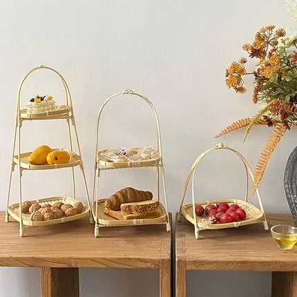 Bamboo Fruit Basket Standing Trays Serving Trays Woven Fruit Basket Bread Basket for Kitchen Dining Room Restaurant Picnics Desk