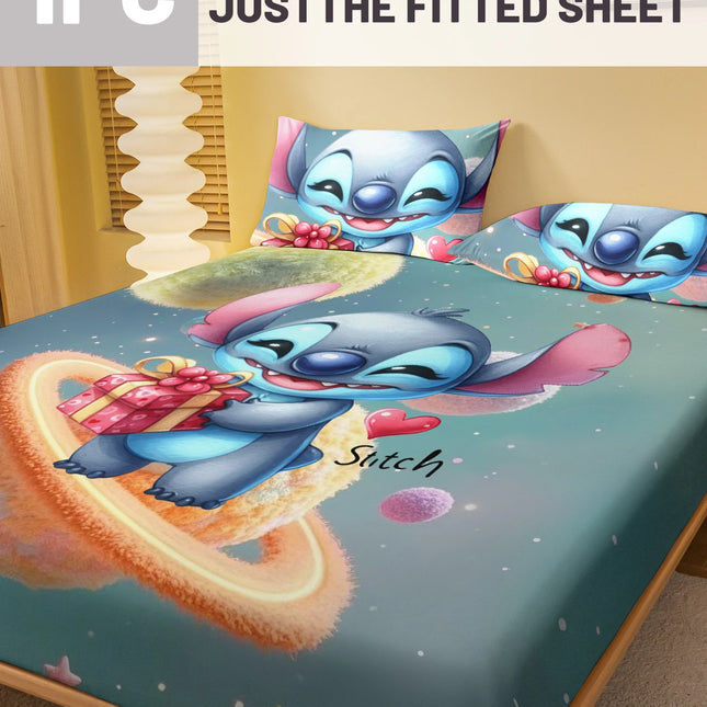 1 cartoon cute Stitch pattern digital printed frosted Fitted Sheet,bedroom printed bed cover,bedding(No pillowcase)