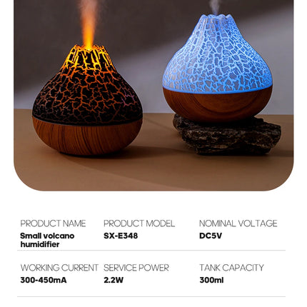 300ml Volcano Air Humidifier Desktop Electric USB Humidificadore Water Mist Diffuser Purifier Air Freshener With 7 Colors Night