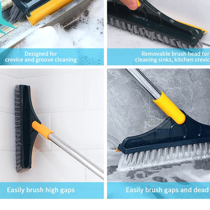 Floor Scrub Brush 2 In 1 Cleaning Brush Long Handle Removable Wiper Magic Broom Brush Squeegee Tile Kitchen Cleaning Tools
