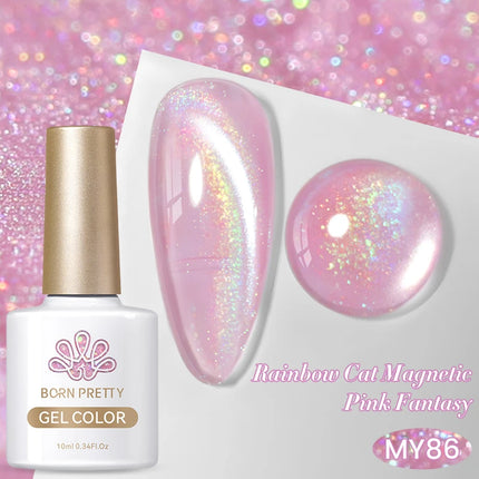 BORN PRETTY 10ml Rainbow Purple Water Light Cat Magnetic Gel Nail Polish Shining Sliver-light Holographics Semi Permanent UV Gel