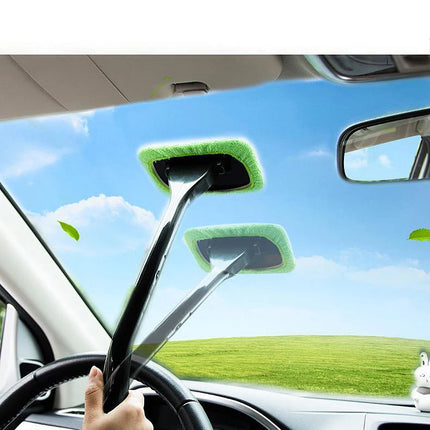 Car Window Cleaner Brush Kit Microfiber Windshield Cleaning Tool Auto Interior Glass Wash Wiper Long Handle Reusable Cloth Pad