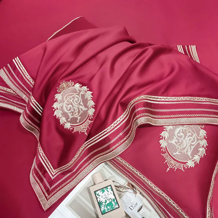 Stripe Embroidery Bedding Sets Luxury Egyptian Cotton Duvet Cover Fitted Bed Sheet Pillowcases Solid Color Mattress Cover