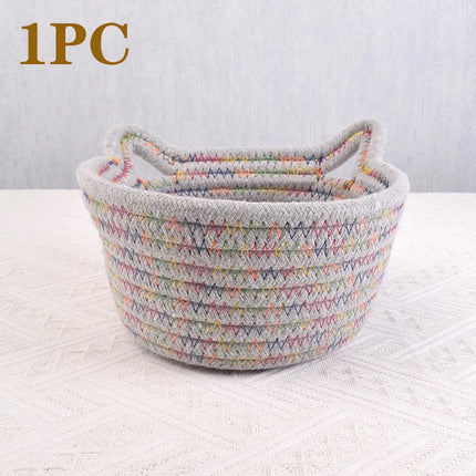Cotton thread basket woven basket storage basket desktop storage home storage suppliesCat ears round storage basket