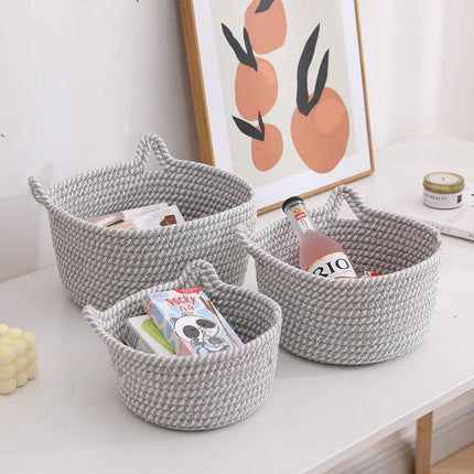 Cotton thread basket woven basket storage basket desktop storage home storage suppliesCat ears round storage basket