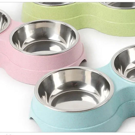 Double Pet Bowls Dog Food Water Feeder Stainless Steel Pet Drinking Dish Feeder Cat Puppy Feeding Supplies Small Dog Accessories