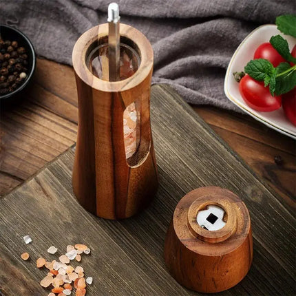 Acrylic Manual Salt Pepper Grinder Set Kitchen Sea Salt Pepper Grinder Pepper Mill Wooden Kitchen Pepper Shakers Spice Salt Mill