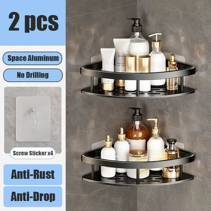 No Drill Wall-Mounted Bathroom Shelf Corner Rack