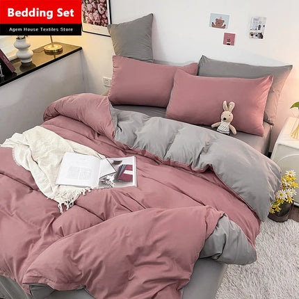Home Textile Solid Color Duvet Cover Pillow Case Bed Sheet AB Side Quilt Cover Boy Kid Teen Girl Bedding Linens Set King Queen