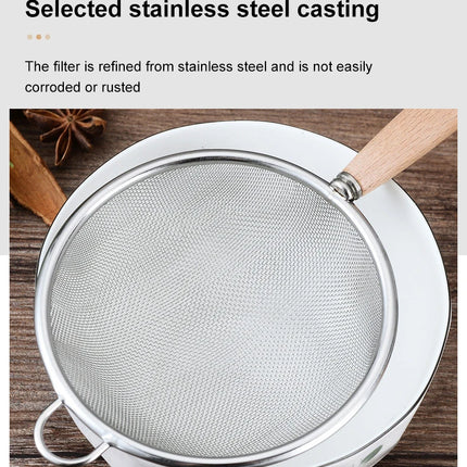 1pc 304 Stainless Steel Mesh Filter Spoon with Wooden Handle Flour Filter Spoon Household Kitchen Fried Food Filter Oil