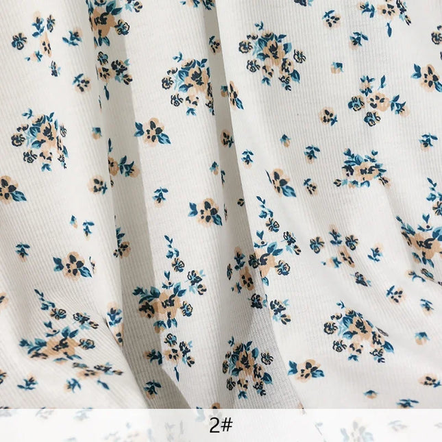 140x50/200cm Small Floral Print Ribbed Stretch Knit Fabric For Sewing Clothes，Bedding, Dress Handmade DIY Fabric TJ1593
