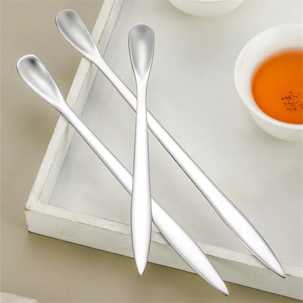 Stainless Steel Two in One Teaspoon Long Handle Cutlery Home Coffee Tea Stirring Spoon Tableware Mini Scoop Utensils for Kitchen