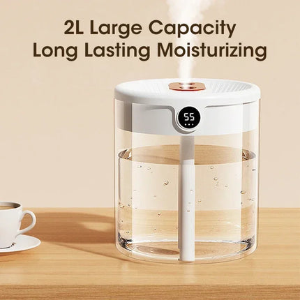 Dual Nozzle Humidifier Multifunctional Household Atomizer 2L Night Light Intelligent Digital Display Bedroom Office Fresh Air