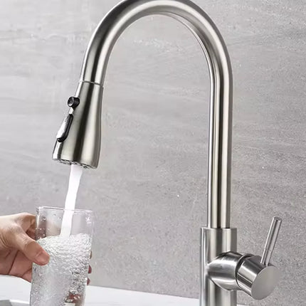 Kitchen Stainless Steel Hot and Cold Faucet, Kitchen Sink Pull-out Kitchen Faucet with 3 Functional Nozzles