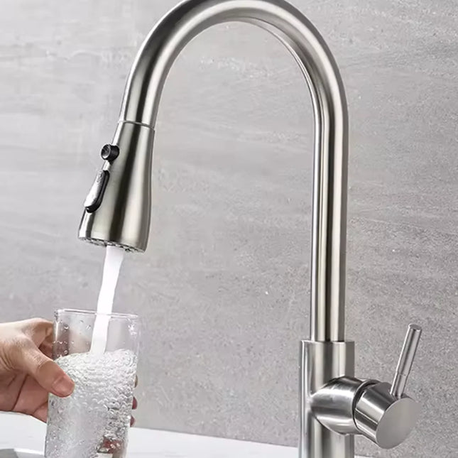 Kitchen Stainless Steel Hot and Cold Faucet, Kitchen Sink Pull-out Kitchen Faucet with 3 Functional Nozzles
