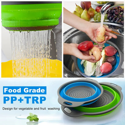 Silicone Round Folding Vegetable Fruits Washing Drain Basket Collapsible Colander Strainer Basket Kitchen Gadgets