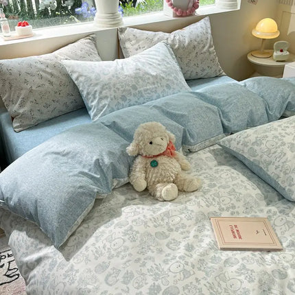 Cream Floral Bedding Set No Filler Breathable Green Ins Double Queen Size Comforter Duvet Cover Flat Sheet Pillowcase Bed Linens