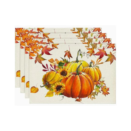 4/6pcs Placemats Thanksgiving Pumpkin Harvest Kitchen Dining Table Decor Accessories Heat Resistant Linen Tableware Mats Coaster