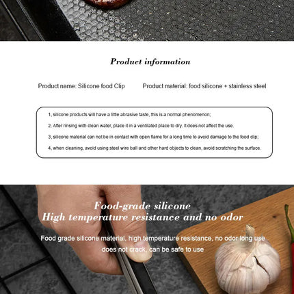 1 Pc Black Silicone Food Tongs, Stainless Steel Food Tongs Outdoor BBQ Clamps For Camping Kitchen Tongs For Baking Steak
