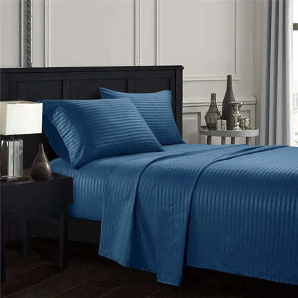 Embossed Brushed Stripe 3/4 Pieces Bed Set Flat Sheet Fitted Sheet Pillowcase Bedding Set for Twin Full Queen King Pillow Sham