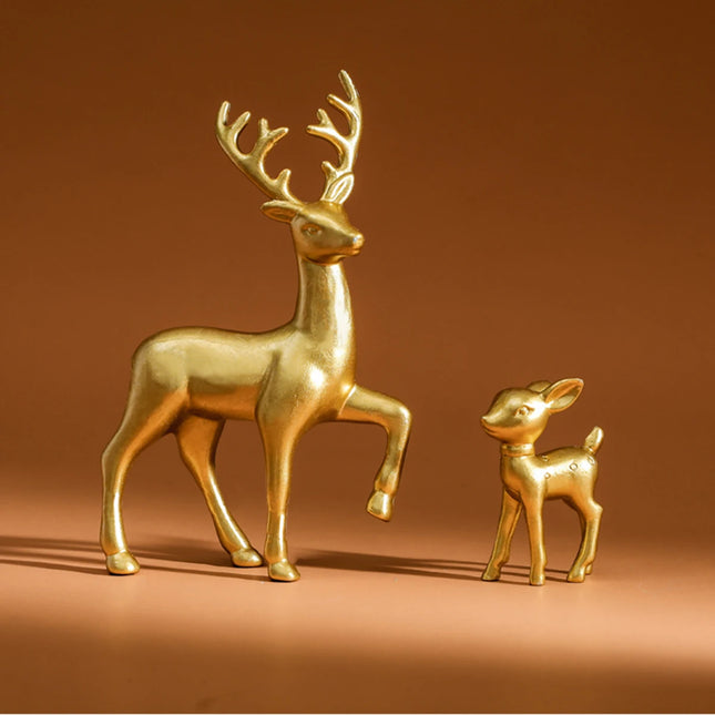 2 Pcs Cute Mother Deer Fawn Sculptures