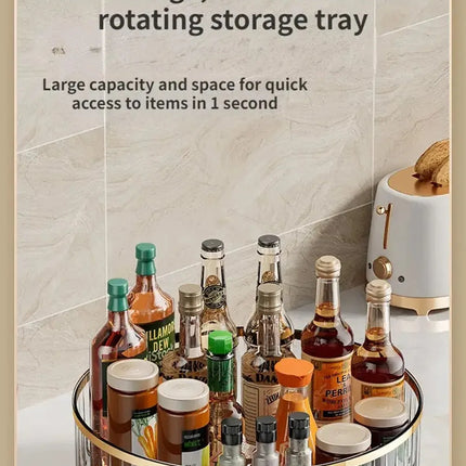 Rotating Tray Spice Rack Pantry Cabinet Turntable With Base Storage Bin Kitchen Organizer For Seasoning Cosmetic Storage Box