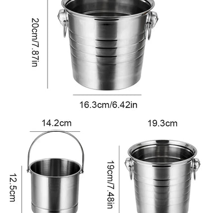 1L/3L/5L Portable Stainless Steel Ice Bucket Comfort Handle Eco-Friendly Freezer Cooler Bar Supplies Kitchen Accessories