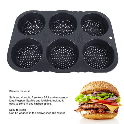 6 Cavity Hamburger Bun Mould Foldable Reusable Bread Mould ‑40℉ to +446℉ Heat Resistance Baking Mould for Kitchen