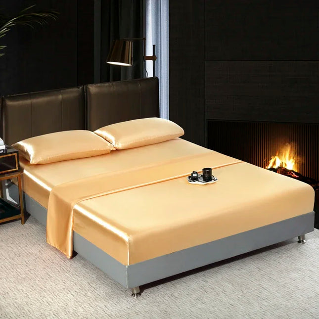 Satin Bedsheet Set High Quality Solid Color Fitted Sheet Set Single Double Queen King Size Flatsheet Set Luxury Bedding