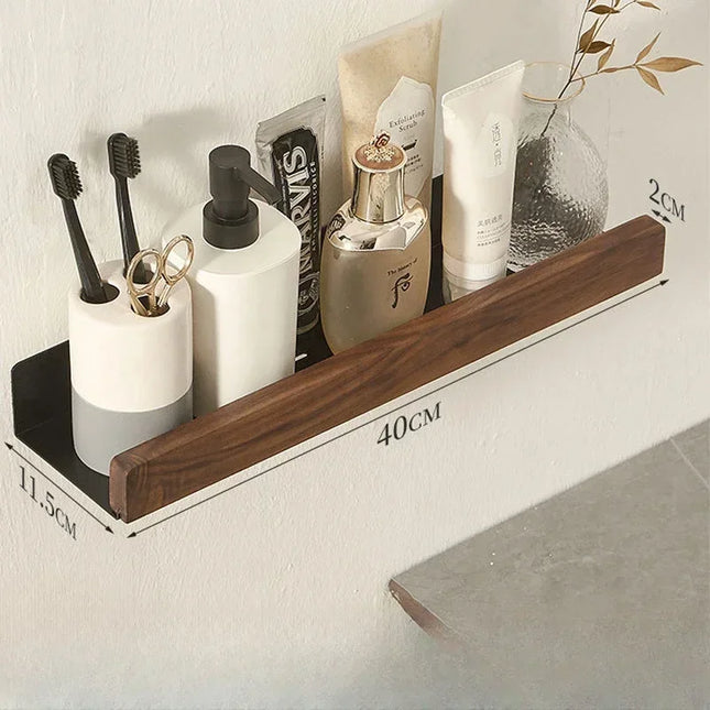 Punch-Free Wooden Bathroom Shelf