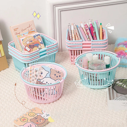 New Plastic Basket Organizer Portable Shopping Storage Box Desktop Sundries Toy Fruit Stationery Organizer Home Storage Baskets
