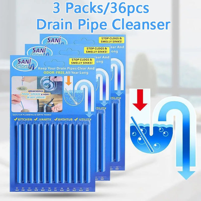 3 pack Kitchen Sink Sewer Cleanser Remove Oil Pollution Washbasin Toilet Bathtub Pipe Cleaning Sticks Household Cleaning Product