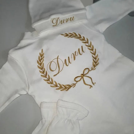 Dollbling Hospital Exit 5pcs Embroidery Name Newborn Angle Wings Romper Blanket  Nursery Bedding Swaddle Handmade Infant Outfit