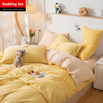 Home Textile Solid Color Duvet Cover Pillow Case Bed Sheet AB Side Quilt Cover Boy Kid Teen Girl Bedding Linens Set King Queen