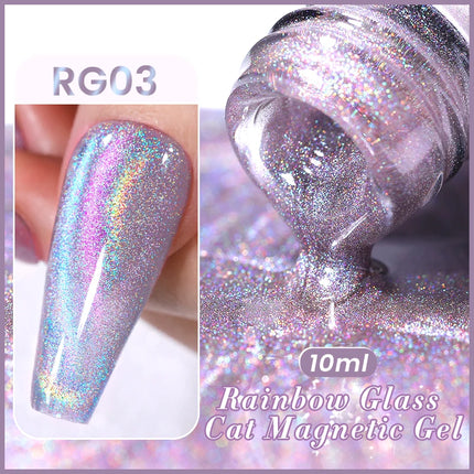 BORN PRETTY 10ml Rainbow Purple Water Light Cat Magnetic Gel Nail Polish Shining Sliver-light Holographics Semi Permanent UV Gel